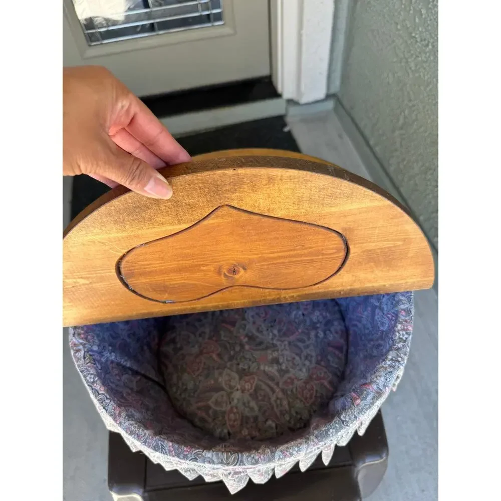 vintage crate bucket basket featuring heart-shaped handle split lid floral